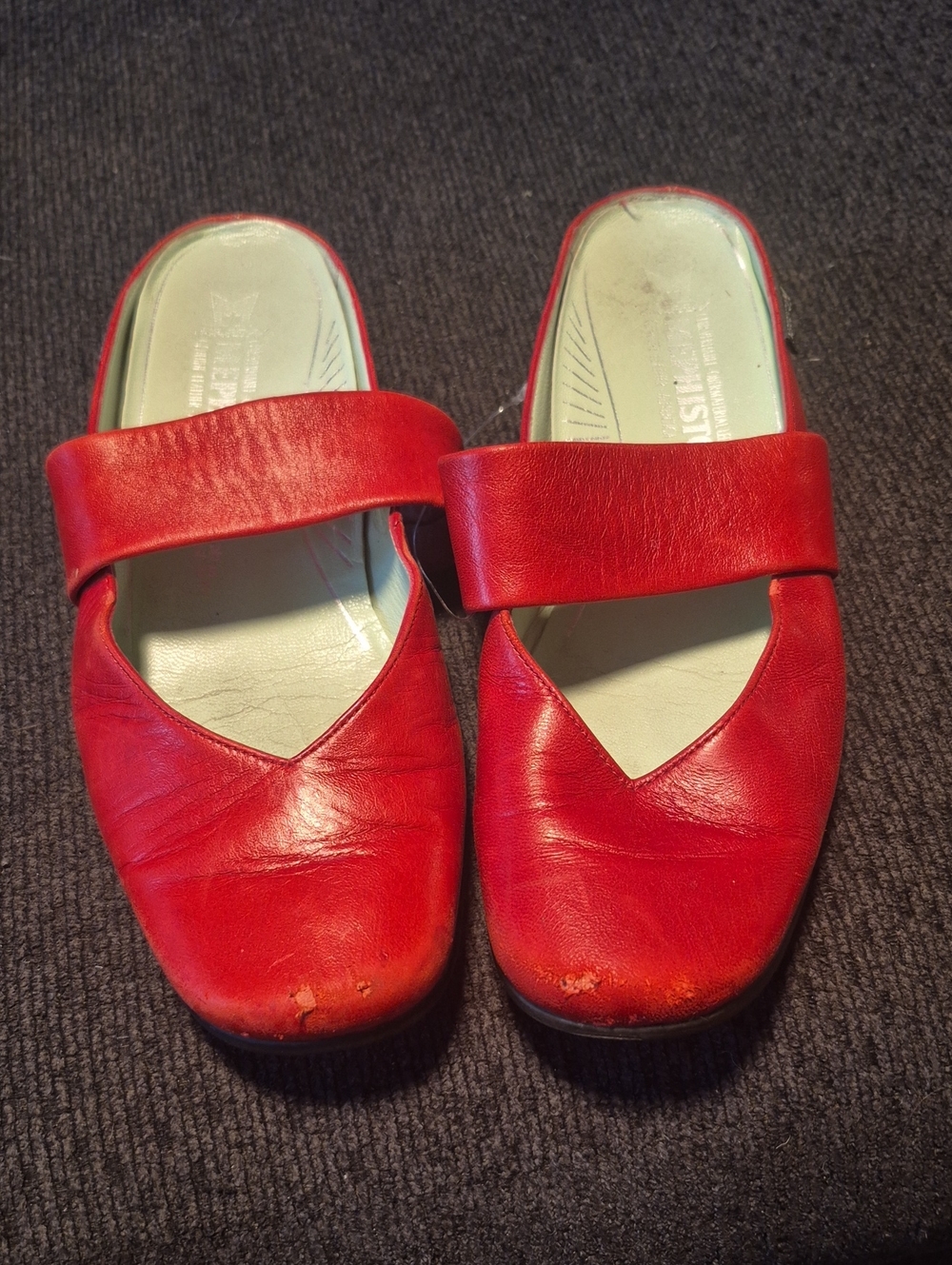 Mephisto Red Leather Slip-On Mules with Strap